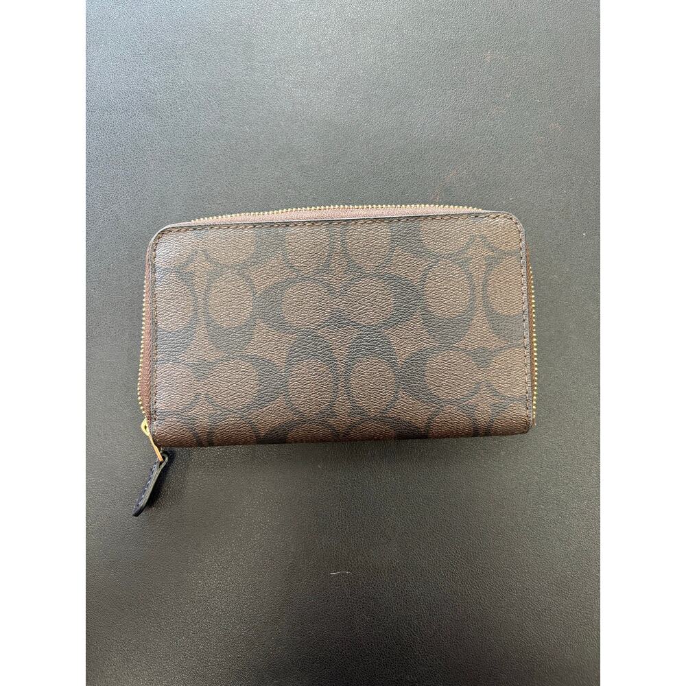 NWT Coach Signature Zip Around Wallet Brown Black Canvas Leather F88913 Gold - Picture 8 of 10